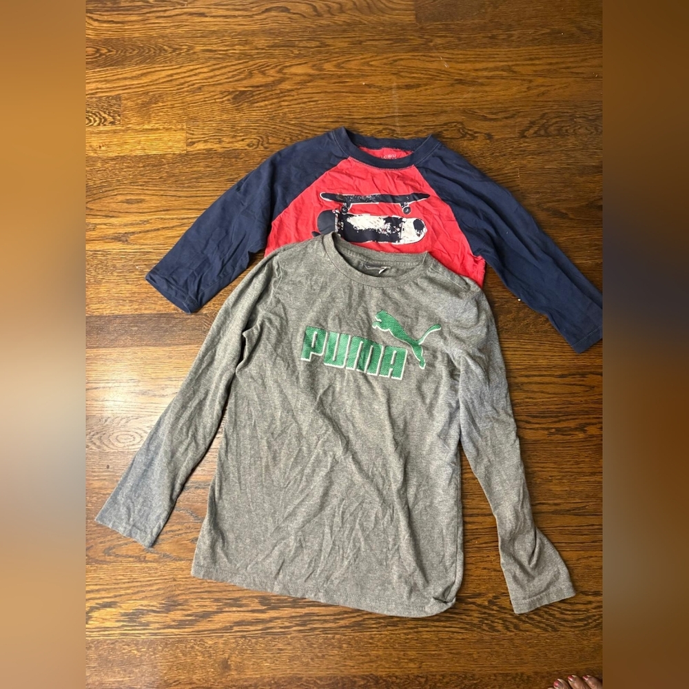 Puma Gray and Red Kids Long Sleeve Tees